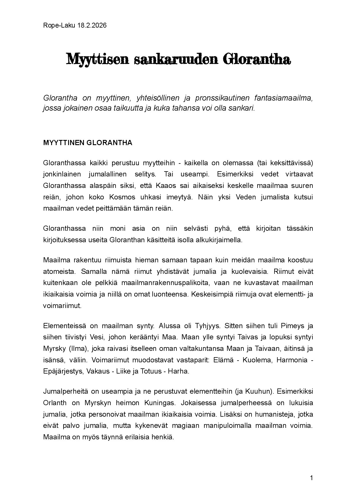 Myyttisen sankaruuden Glorantha